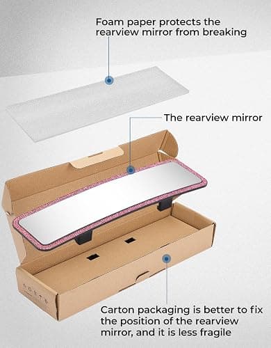 JOYTUTUS Rear View Mirror, Universal 11.81 Inch Panoramic Rearview Accessories with Bling Rhinestones Crystal Diamonds Edge, Interior Clip-on Wide Angle Rear View Mirror -Pink thumbnail 7