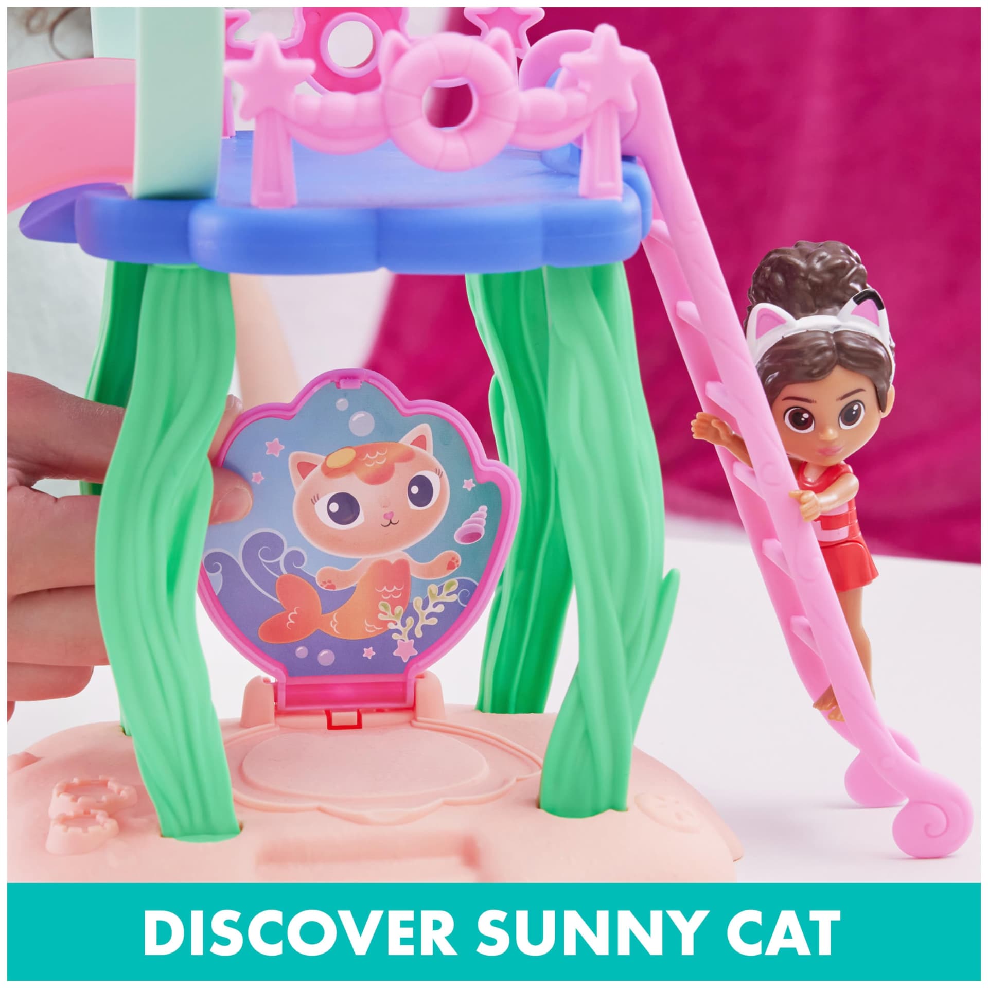Gabby’s Dollhouse, Purr-ific Pool Playset with Gabby and MerCat Figures, Colour-Changing Mermaid Tails and Pool Accessories Kids’ Toys for Ages 3 and Up thumbnail 6