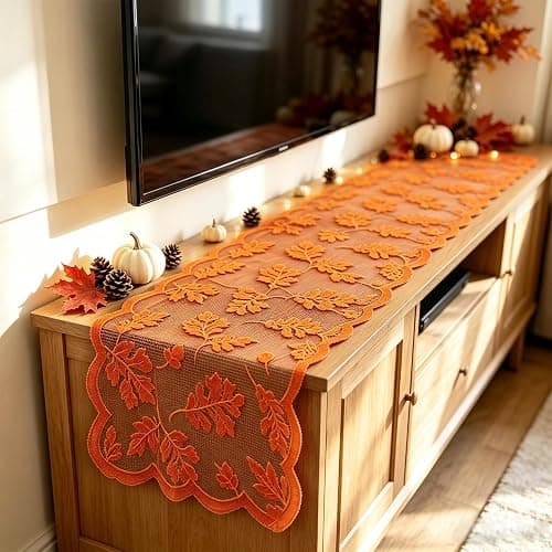 Fall Table Runner Fall Decorations for Home 13 x 72 Inch Maples Leaves Lace | Fall Decor Orange Runners Thanksgiving Table Runner Autumn Harvest Thanksgiving Decorations for Table Kitchen Dining Party thumbnail 2