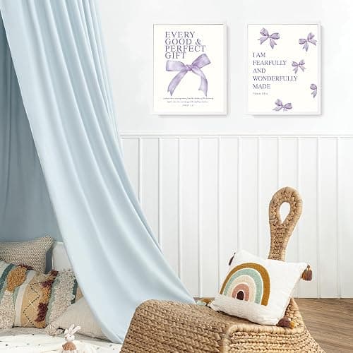 LARTSFRO Coquette Purple Bow Christian Wall Art Decor Posters, Purple Bow Room Bedroom Bathroom Dorm Wall Art Decor Aesthetic for College Teen Girls Gifts, Inspirational Bible Verses Bow Wall Decor, 10x8 Inch Set of 4 Pcs Bow Pictures (UNFRAMED) thumbnail 5