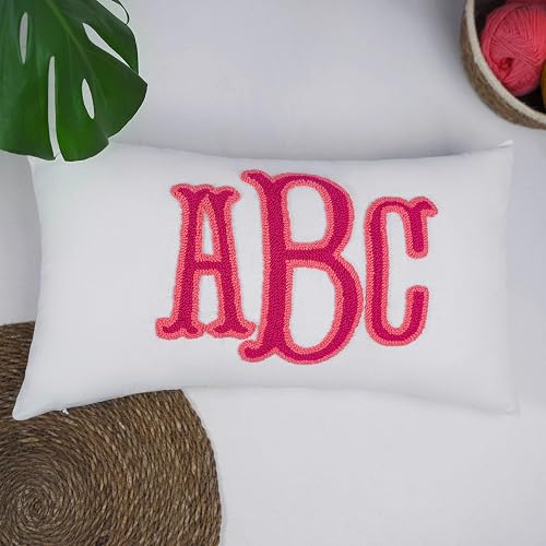 mia'spillow lab Wedding Monogram Punch Needle Embroidery Pillow, Custom Letter Monogram Pillow, Personalized Couple Gift Idea, Lumbar Pillow, Couple Cushion thumbnail 5