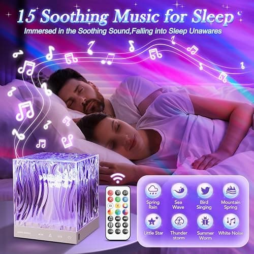 Crystal Lamp for Bedroom, 15 White Noise Machine Room Lights for Bedroom, Bluetooth Music Night Light Projector, RGB Aurora Ocean Light Projector, Remote Dimmable Crystal Table Lamp,Teen Girls Gifts thumbnail 2