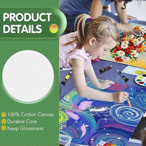 ESRICH Canvases for Painting, 36 Pack Canvas Boards 4x4, 6x6, 8x8, 5x7, 8x10, 9x12, 11x14, Round Canvas Panels with 8x8,10x10-Cotton Primed Blank Large Canvases for Acrylic, Oil, Gouache & Tempera. thumbnail 4