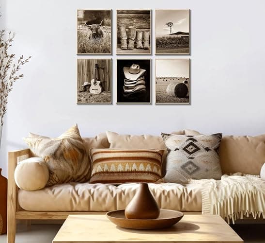 INADIKEIN 6PCS Vintage Western Cowboy Wall Art, Highland Cattle Rustic Farmhouse Canvas, 8x10 Inch Unframed, for Bedroom Kitchen Rustic Western Decor thumbnail 7