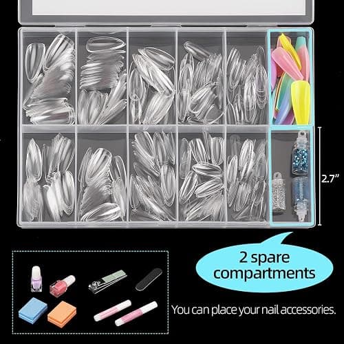 Almond Shaped Nail Tips 500Pcs Clear Acrylic Medium Nails Full Cover with Case for DIY Nail Art, 10 Sizes thumbnail 5
