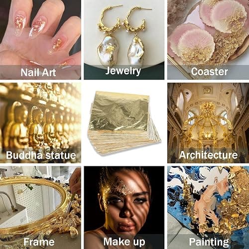 200Pcs Gold Leaf Sheets Gold Foil Sheets for Gilding Crafting, Art & DIY Projects, Picture Frames, Home Walls, Interior and Multi Artistic Decoration, Imitation Gold Foil Sheets 5.5" x 5.5" thumbnail 5