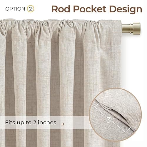 INOVADAY 100% Blackout Curtains 84 Inches Length 2 Panels Set, Back Tab/Rod Pocket Linen Black Out Curtains for Bedroom, Thermal Insulated Window Drapes - Cream, W50 X L84 thumbnail 4