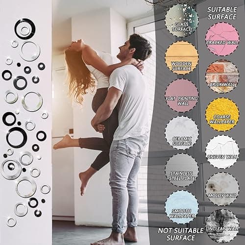 Outus 72 Pieces Wall Stickers Decor Acrylic Circle Mirror Removable Black and Sliver Wall Decor Round Dots DIY Red Living Room Decals Modern Art Murals for Home Bathroom Bedroom Decoration thumbnail 7