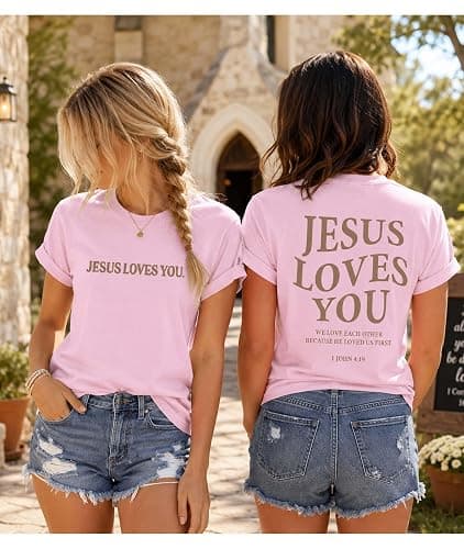Jesus Shirts for Women Christian Jesus Loves You T Shirt Faith Religious Bible Verse Graphic Tee Tops thumbnail 6