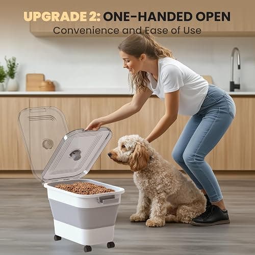DDMOMMY 20-23 Lbs Dog Food Storage Container, Collapsible Dog Food Container with Transparent Airtight Lid,Multifunctional Pet Food Storage Container for Dog Cat,Rice,Flour,Pet Food Scoop and Dog Bowl thumbnail 2