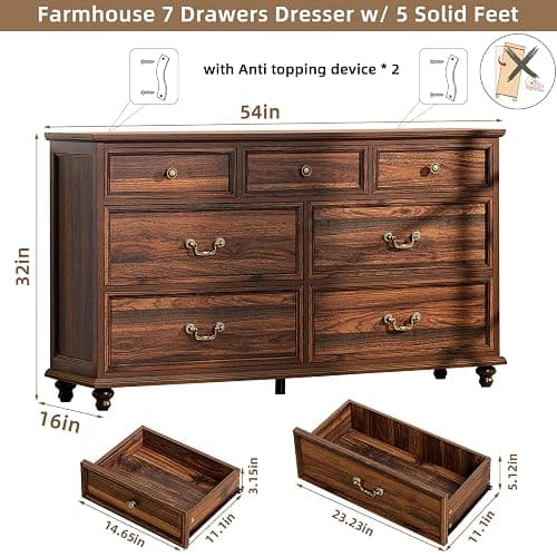 Joaxswe Farmhouse Dresser and Nightstand Set - 3 Piece, 54" Wide Dresser and 24" Nightstands for Bedroom, Living Room, Hallway thumbnail 3