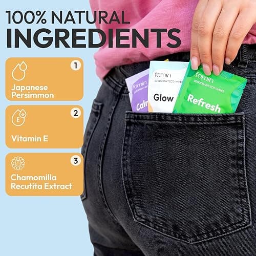 FOMIN Travel Deodorant Wipes - 15 Count - Glowing Coconut and Vanilla - pH Balanced, Hypoallergenic Mini Deodorant Wipes For Women and Men - Plastic-Free, Individually Wrapped Underarm & Body Wipes thumbnail 4