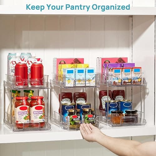 Vtopmart 4 Pack 2 Tier Bathroom Under Sink Organizers and Storage, Clear Kitchen Pantry Organization, Pull Out Medicine Cabinet Organizer with Movable Dividers thumbnail 8