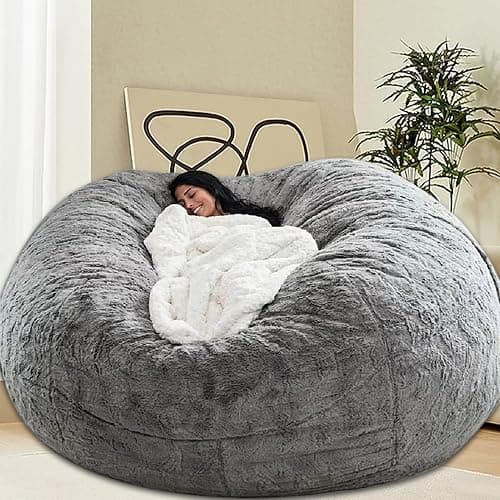 HDMLDP Bean Bag Chair for Adults Kids Without Filling Comfy Fluffy Giant Round Beanbag Lazy Sofa Cover for Reading Chair Floor Chair, 6FT, Grey - Image 1