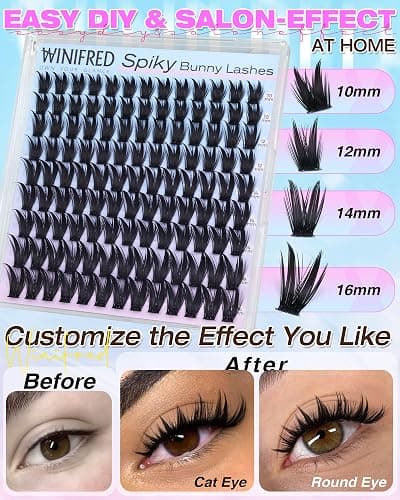 Winifred Lash Clusters Manga Eyelash Clusters Bunny Cluster Eyelash Extensions Volume Lash Clusters with Spikes Anime D Curve Eyelashes 10-16mm DIY Wet Tip Individual Lashes for Baddie thumbnail 4