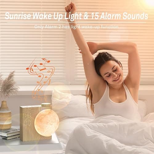 AIRIVO Alarm Clock for Bedrooms, Sunrise Alarm Clock Wake Up Light for Kids Teens, White Noise Sound Machine, Moon Light Dual Alarms for Heavy Sleepers, Night Light Clock for Preppy Room Decor thumbnail 2