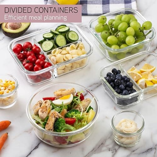COOK WITH COLOR Premium 32-Pc. Borosilicate Glass Food Container Set with Dividers - 4 Rectangles, 8 Rounds, 4 Squares - Leakproof Lids - Meal Prep, Storage, Pink thumbnail 5