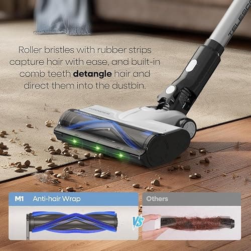 AlloyMove Cordless Vacuum Cleaner, 550W 50KPA 70Mins Powerful Vacuum Cleaners for Home, with Anti-Tangle, LED Display Screen, Self-Standing Stick Vacuum for Hardwood Floors/Pet Hair/Carpet, A01 thumbnail 7