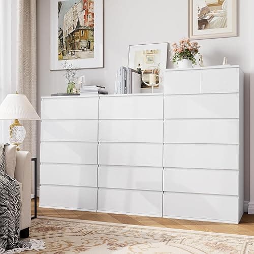 FOTOSOK White Dresser, 5 Drawer Dresser Tall White Dresser with Large Storage Space, Modern Storage Chest of Drawers, 23.6L x 17.6W x 39.1H Inch Storage Organizer Cabinet for Home, White - White thumbnail 8