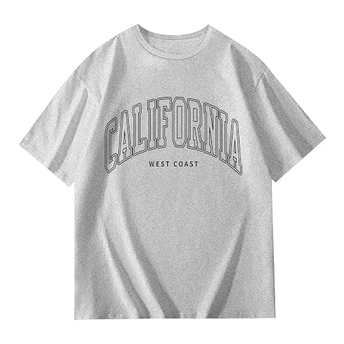 California T Shirts for Girls Letter Print Graphic Tees Oversized Casual Loose Drop Shoulder Short Sleeve Basic Summer Tops thumbnail 4