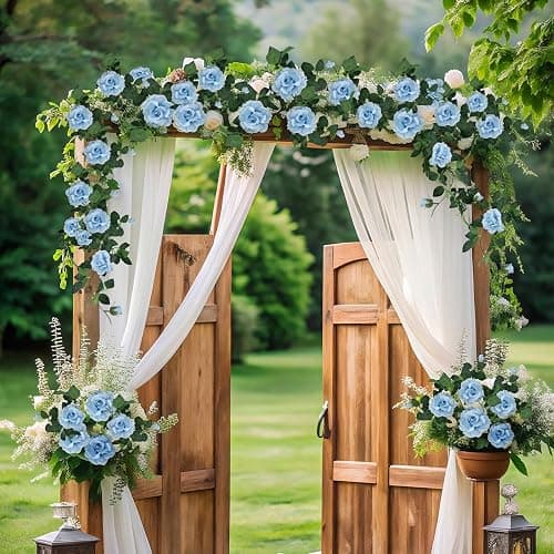 ZIFTY 5Pcs 32.5FT Blue Flower Garland Fake Flower Vines Faux Artificial Floral Garland Hanging Rose Ivy for Wedding Decortions Arch Garden Ceremony Background Outdoor Wall Decor thumbnail 7