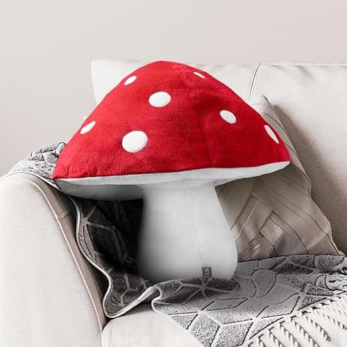 AELS 15.35 Inches Mushroom Pillow, Cute 3D Polka Dot Mushroom Plush, Decorative Throw Pillow for Mushroom Lover Sofa Couch Living Room Bedroom Nursery Decor, Red - Image 1