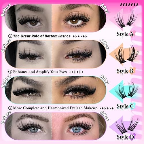 calphdiar Bottom Lash Clusters Kit DIY Eyelash Extensions 4 Styles Bottom Lashes Extension Kit Wispy Lower Eyelash Clusters Kit 5-7mm Natural Individual Lashes 225Pcs for Bottom Lash Extension thumbnail 2
