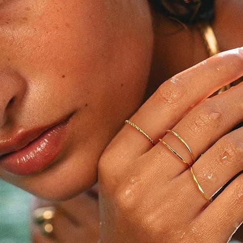 CONRAN KREMIX Waterproof Gold Stackable Rings for Women Non Tarnish,Dainty 14K Gold Plated Thin Thumb Ring Set Trendy Minimalist Rings for Women thumbnail 3
