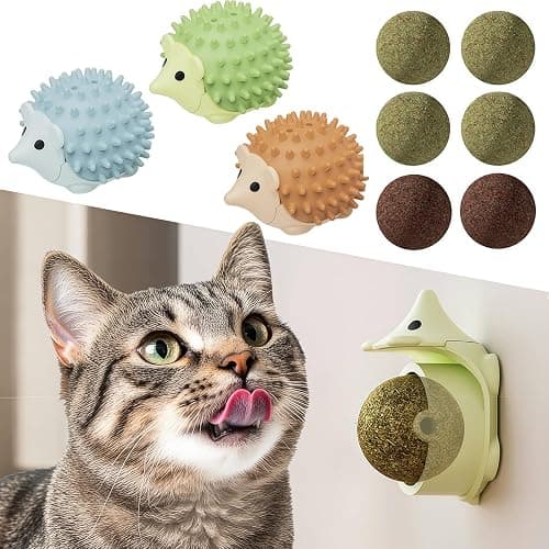Petinstinct 6 Pcs Catnip Ball Toys with Rubbing Shell, Lickable Roller Catnip Toys for Cats Chew, Edible and Refillable Kitten Toys, Teeth Cleaning Dental Indoor Cat Treats Toys, 3 Shells 6 Balls - Image 1