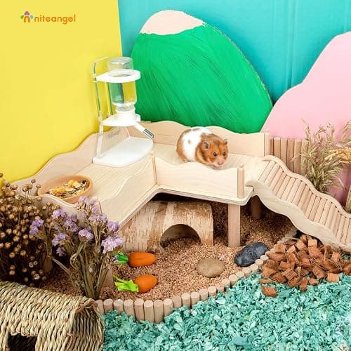 Niteangel Hamster Play Wooden Platform & Multi-Chamber Series Maze Fence for Dwarf Syrian Hamsters Gerbils Mice Degus or Other Small Pets (for 2 Chamber Hideout-Large) thumbnail 4
