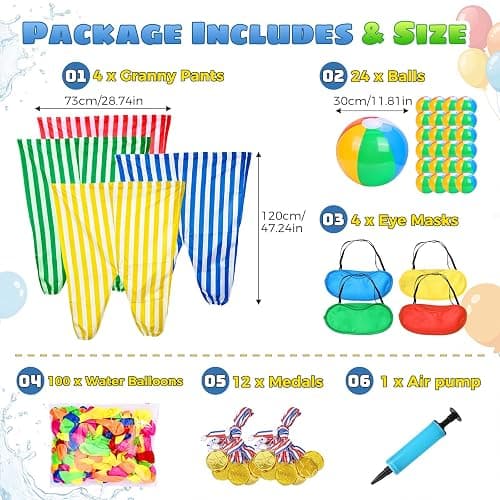 145 PCS Granny Pants Yard Game 4 Pack with 24 Balls, Easter Games Set Oversized Giant Pants Outdoor Game for Kids Adults, Big Pants Ball Catch Game for Field Day Carnival Birthday Party Family Reunion thumbnail 6