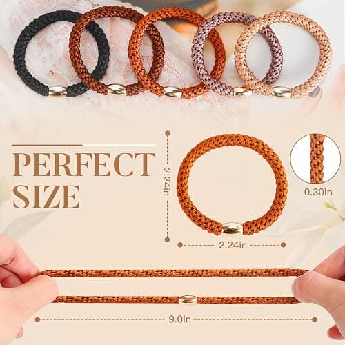 FORENEE 10Pcs Hair Ties for Thick Hair, No Damage - Neutral | Braided elastic ponytail holders with stretch for women and girls; suitable for buns, gym, work, travel and daily wear. thumbnail 4