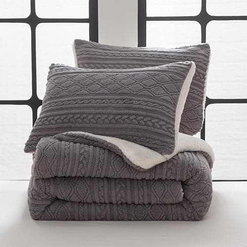 COTTEBED Reversible Sherpa Fluffy Comforter Queen Set, Boho Tufted Bedding Down Blanket Comforter Set, Ultra-Soft Washed Cotton Shabby Plush Fleece Sherpa Thick Warm for Winter Autumn, Grey Full Queen thumbnail 6
