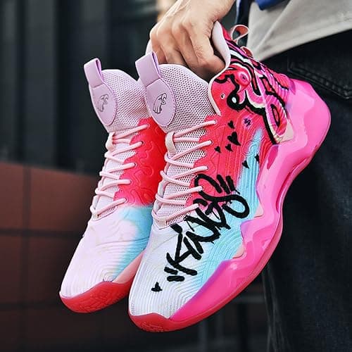 Men's High-Top Basketball Shoes Anti-Slip and Wear-Resistant Soles Running Shoes Graffiti Design Fashionable Sports Shoes thumbnail 5