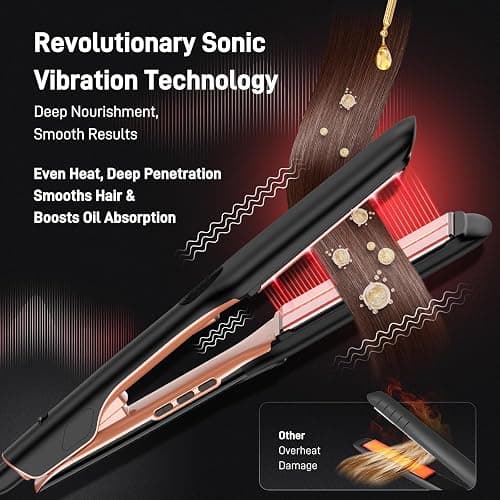 HITTIONA Flat Iron Hair Straightener – 1.75” Ceramic Infrared Ionic Flat Iron with 5s Fast Heat-Up, Vibration Technology, LCD Temp Control, Dual Voltage, Anti-Frizz Styling for All Hair Types thumbnail 4