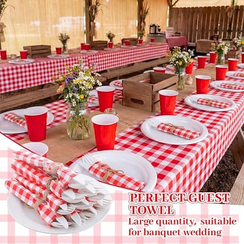 Lanties 200 Pcs BBQ Party Supplies Red White Gingham Biodegradable Disposable Tableware Set for 50 Guests Knives Spoon Fork Paper Napkins for BBQ Baby Shower Birthday Wedding thumbnail 5