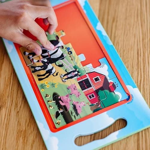 Melissa & Doug Take-Along Magnetic Jigsaw Puzzle Set – On the Farm (2 x 15 Piece) Travel Activity Toy for Preschoolers and Kids Ages 3+ - FSC Certified thumbnail 6