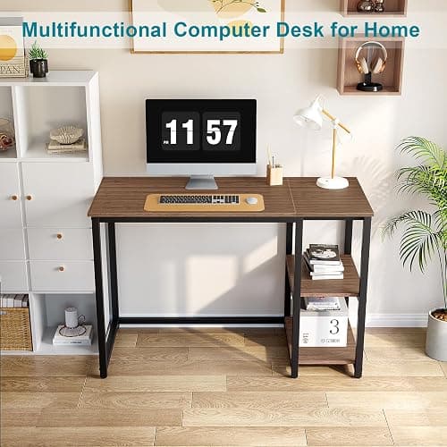 SINPAID 40" Vintage Desk with Shelves, Sturdy Dark Brown Desks with Storage, Rustic Desk Wooden thumbnail 2