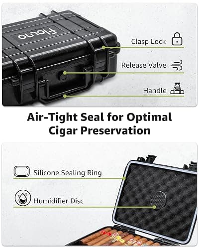 Flauno Travel Cigar Humidor - Large Portable Travel Humidor kit with Humidifier, Cigar Cutter, Cigar Punch, Cigar Holder, Waterproof & Crushproof, Airtight Seal Cigar Case, Holds up to 36 Cigars thumbnail 3
