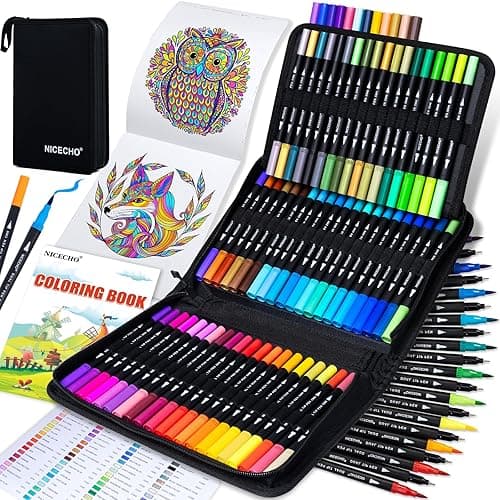 72 Colors Dual Tip Art Markers Pens for Adult Coloring Books, Brush and Fine Tip Coloring Marker for Drawing Journaling Note Taking Lettering - 72 Colors