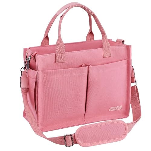 BESBESME Canvas Tote Bag for Women with Zipper, Work Laptop Purse with Compartments & Luggage Sleeve, Adjustable Strap thumbnail 8