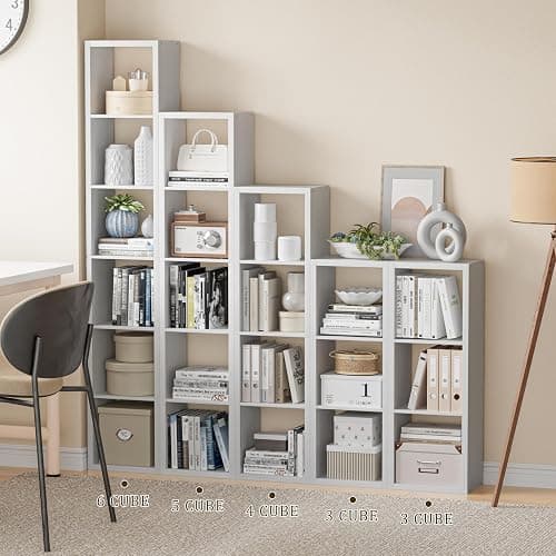 VDNEND Cube Storage Organizer Bookcase, Decorative 11 inch Open Back Cubical Shelf with Thickened Border, Display Bookshelf for Living Room, Home Office, Sturdy Room (White, 6 Cube,Vertical) thumbnail 3