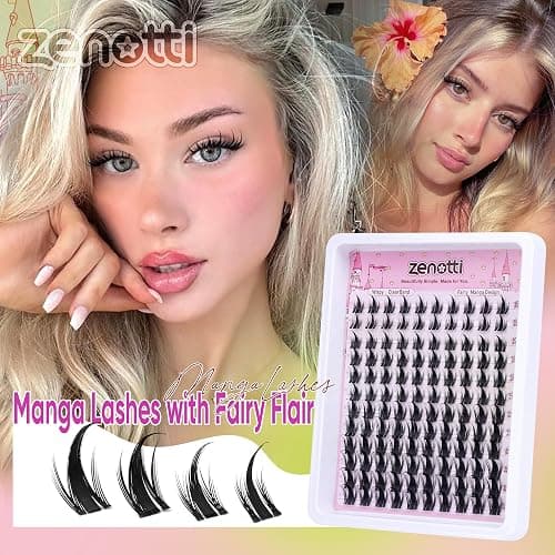 Manga Lash Clusters with Spikes Anime Lashes Cluster Natural Cluster Eyelash Extensions Wispy Spiky Fairy Individual Lashes Invisible Clear Band DIY Lash Extensions 10-16MM 120PCS by zenotti thumbnail 2