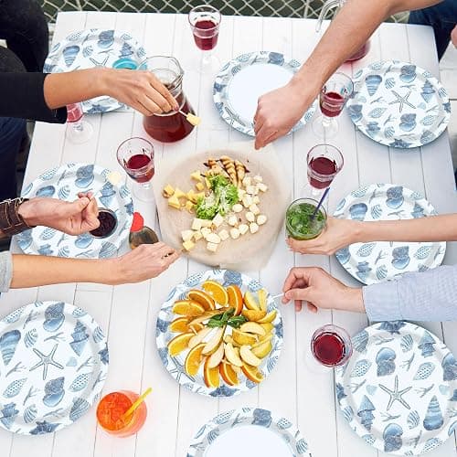 140 Pcs Ocean Seashell Beach Party Decorations Beach Theme Party Supplies Seashell Disposable Plates Paper Plates Napkins Forks for Kids Summer Birthday Baby Shower Serves 20 thumbnail 7
