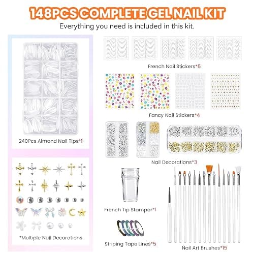 VANREESA 148Pcs Gel Nail Polish Kit with U V Light Almond Nail Tips Nail Drill -60 All Seasons Colors Gel Polish Set with 6Pcs Base Top Coat Gel Nail Kit for Beginners with Everything Gifts for Women thumbnail 9