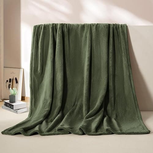 BEAUTEX Fleece Throw Size Blanket for Couch Sofa or Bed, Soft Fuzzy Plush Luxury Flannel Lap Blanket, Super Cozy and Comfy for All Seasons (Olive Green, 50" x 60") - Image 1