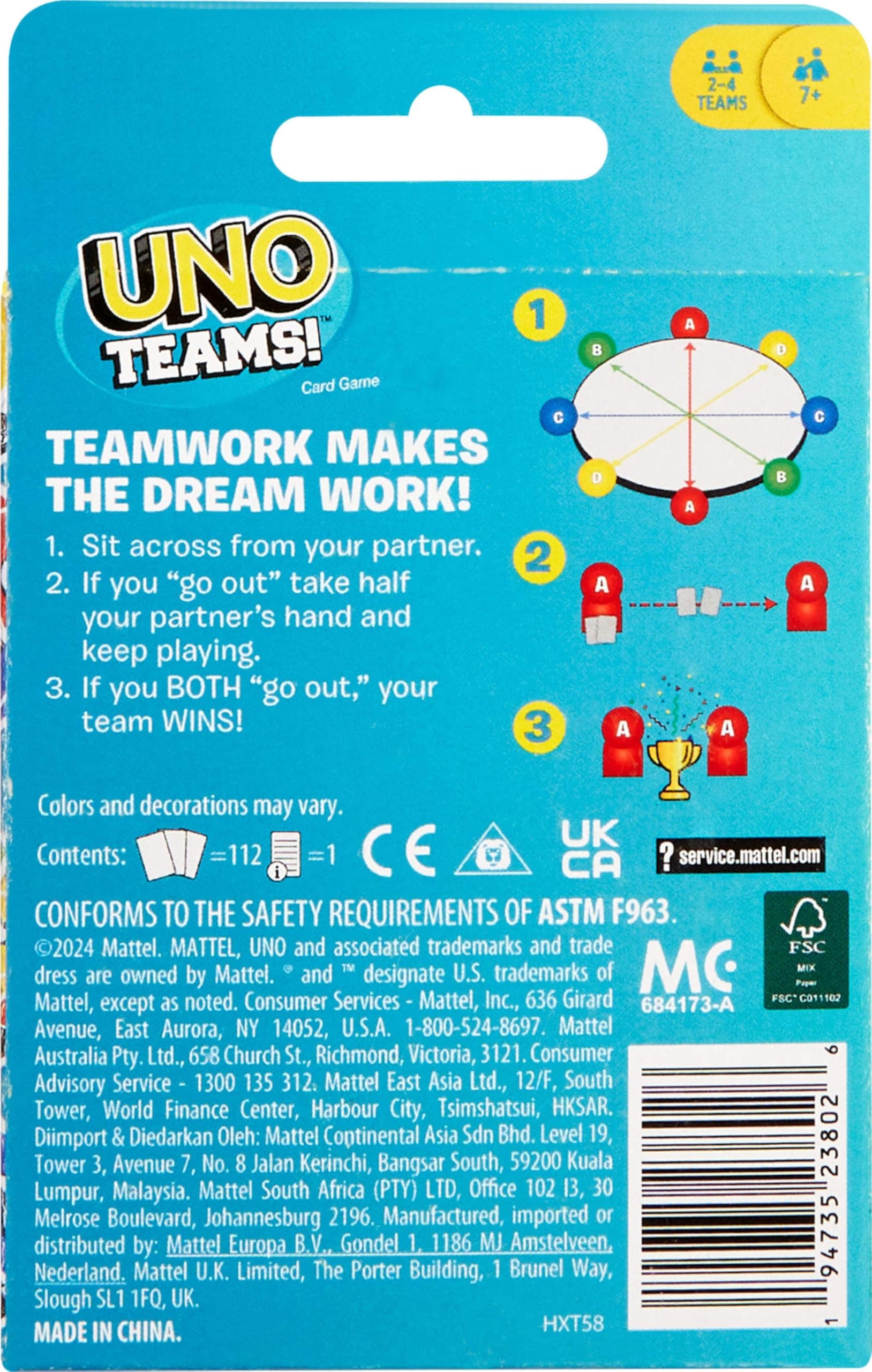 Mattel Games UNO Teams Card Game for Family Nights, Game Nights, Travel, Camping & Parties for Players 7 and Up in Up to Four Teams, with Cards Any Colorblind Player Can Use - Multicolor thumbnail 6