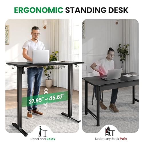 SIAGO Electric Standing Desk Adjustable - 48 x 24 Inch Sit Stand up Desk with Cable Management - 3 Memory Preset Adjustable Height Table thumbnail 7