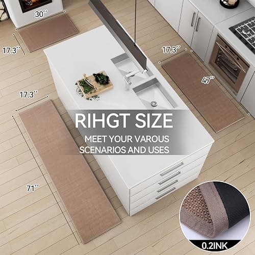 SUMLANS Kitchen Mat Set of 2 PCS, Cushioned Non Slip Rugs for Kitchen Floor, Absorbent Runner Comfort Standing Mats Washable for Kitchen, Office, Home (Camel, 17.3"x47"+17.3"x30") thumbnail 2