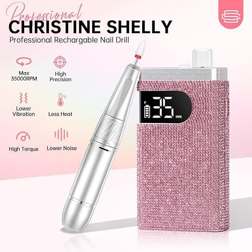 Nail Drill Professional 35000RPM Sparkling Portable efile with 12 Drill Bit | Rhinestone | 1800mAh Type-C | Stepless Speed Regulation | Low Noise & Low Vibration | Manicure Pedicure | Pink thumbnail 2